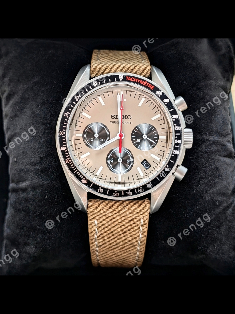 40mm Titanium Case Seiko Men's Beige Chronograph Panda Mod Watch